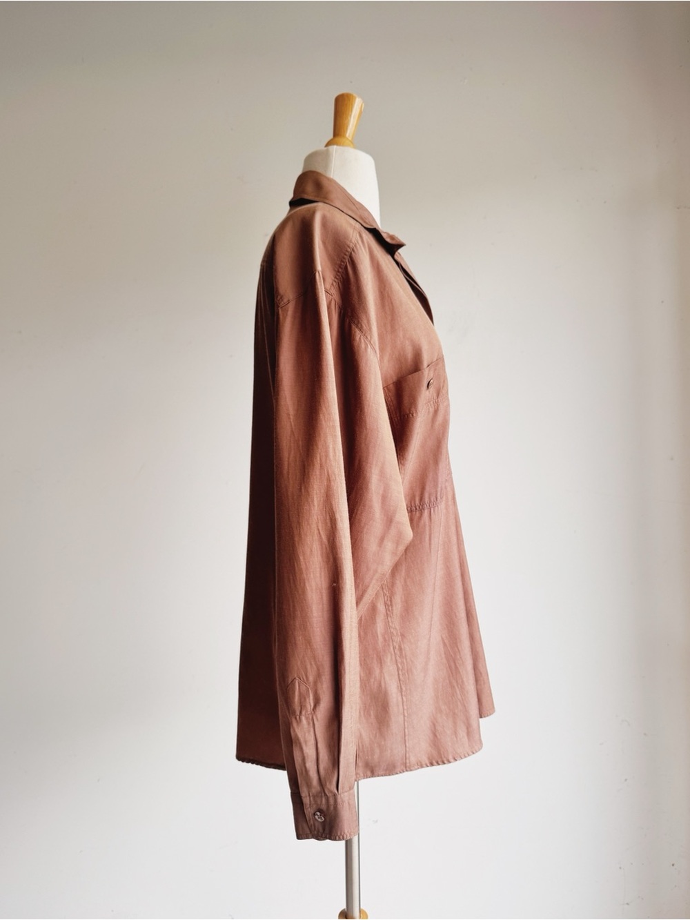 Vintage Otto Kern Silk Cotton Blend Taupe Hidden Placket Designer Blouse Large - Picture 4 of 9